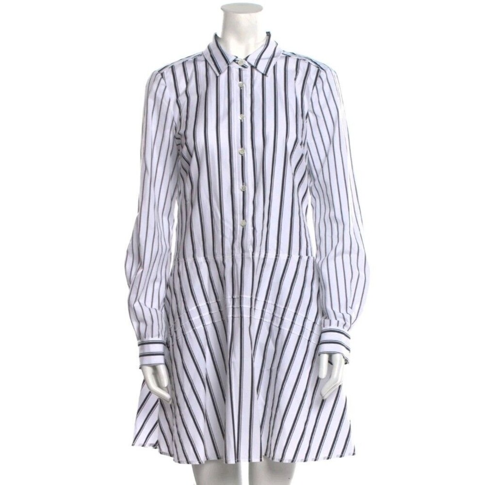 Derek Lam 10 long sleeve striped cotton shirt dress collared A-shape skirt sz 4